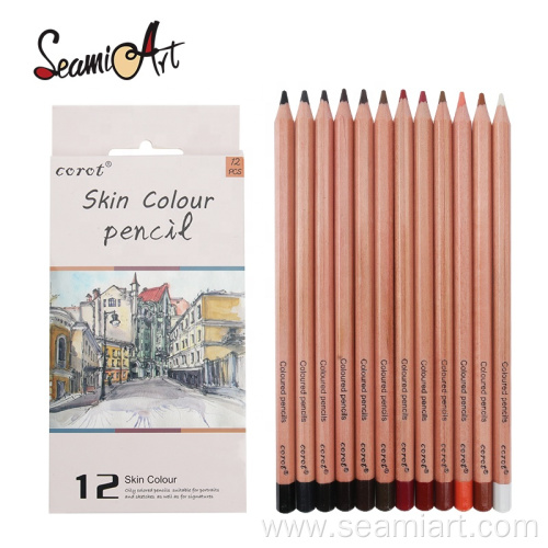 12 color skin tone wooden colour pencils set